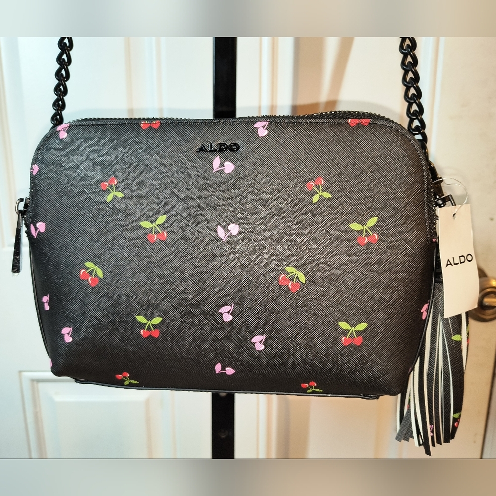 NWT ALDO Black, Pink & Red Cherry Hearts Crossbody Bag/Purse
